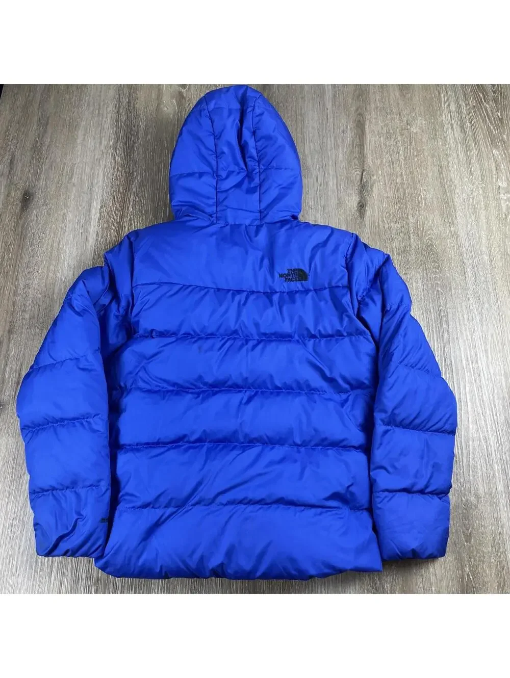 Y2K The North Face Down Sherpa Lined Puffer Jacket 550 Blue Hooded Boys L 14/16